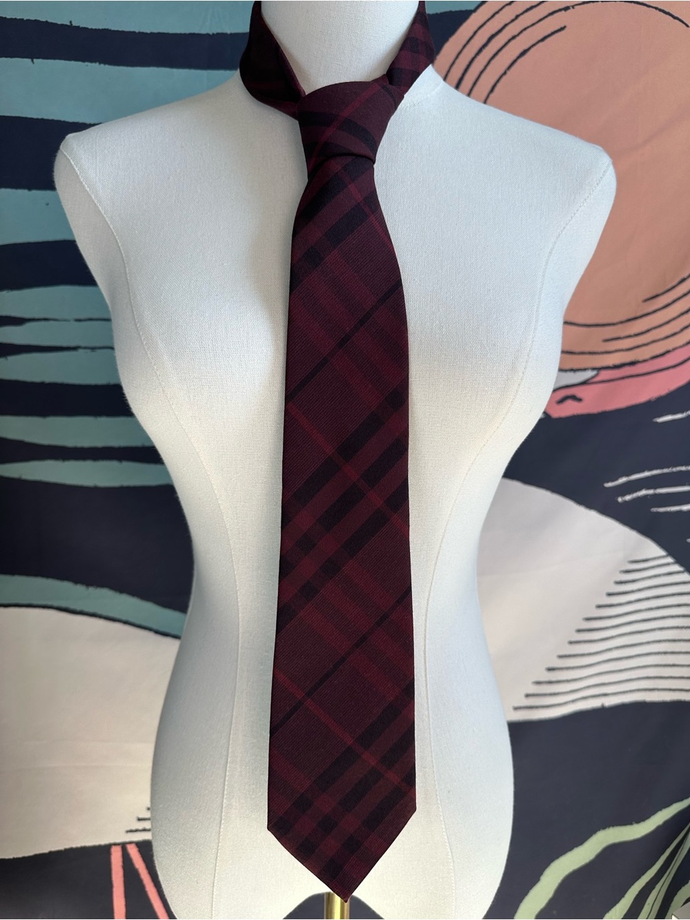 Burberry Rich Burgundy Check Wool/Silk Necktie